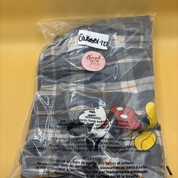 Vintage Disney Store Mickey Mouse Lounge Pants Adult Large Gray Plaid Sleepwear - Picture 10 of 10